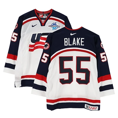 Jason Blake Team USA Game-Used #55 White Nike Jersey vs. Team Slovakia on September 3 during the 2004 World Cup of Hockey