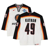Klaus Kathan Team Germany Game-Used #49 White Nike Jersey vs. Team Czech Republic on September 3 during the 2004 World Cup of Hockey