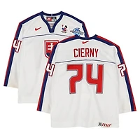 Ladislav Čierny Team Slovakia Game-Used #74 White Nike Jersey from the 2004 World Cup of Hockey