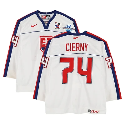 Ladislav Čierny Team Slovakia Game-Used #74 White Nike Jersey from the 2004 World Cup of Hockey