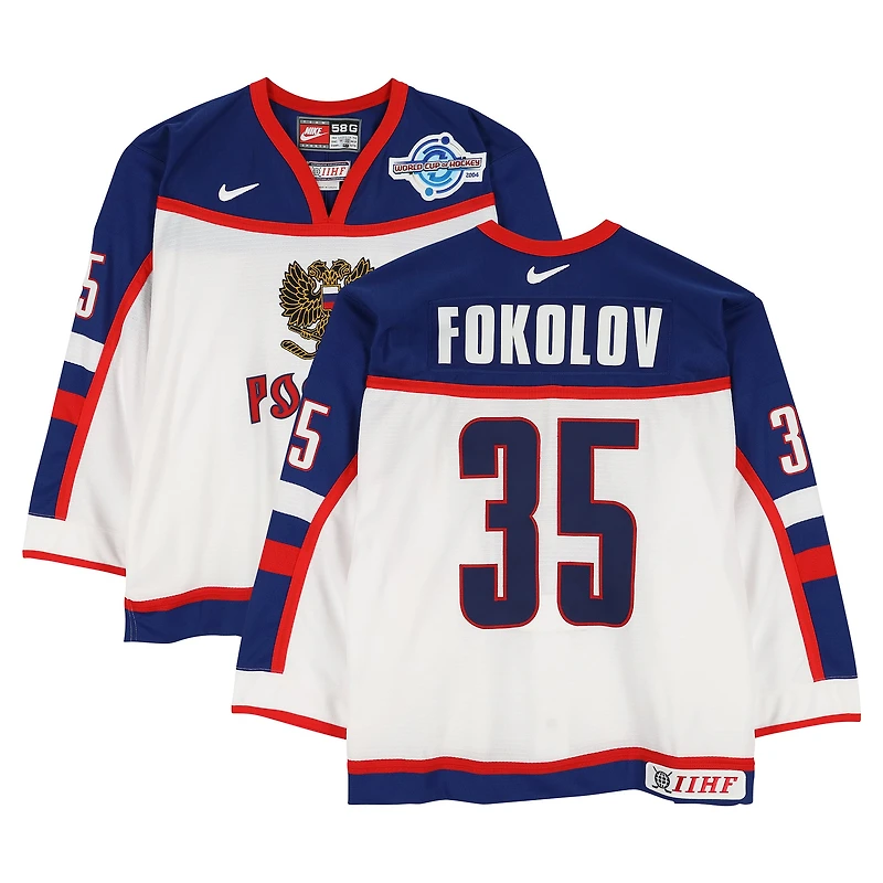 Maxim Fokolov Team Russia Game-Used #35 White Nike Jersey from the 2004 World Cup of Hockey