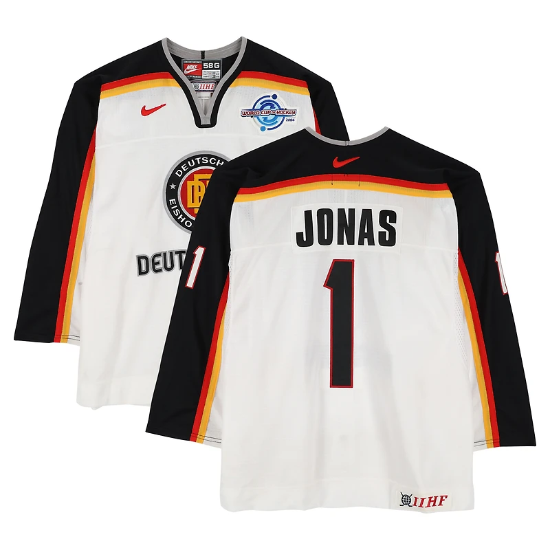 Oliver Jonas Team Germany Game-Used #1 White Nike Jersey vs. Team Czech Republic on September 3 during the 2004 World Cup of Hockey