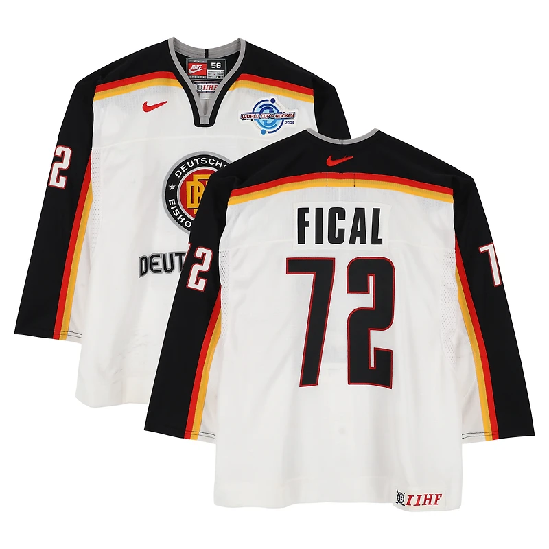 Petr Fical Team Germany Game-Used #72 White Nike Jersey vs. Team Czech Republic on September 3 during the 2004 World Cup of Hockey