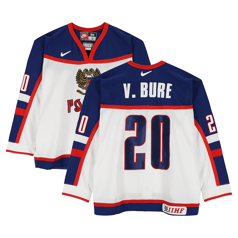Valeri Bure Team Russia Game-Used #20 White Nike Jersey from the 2002 Olympic Games