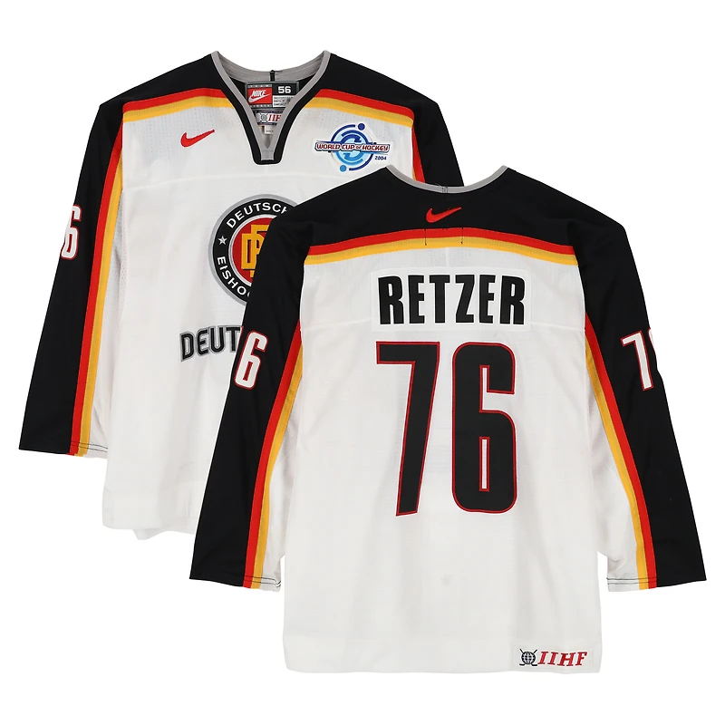Stephan Retzer Team Germany Game-Used #76 White Nike Jersey vs. Team Czech Republic on September 3 during the 2004 World Cup of Hockey