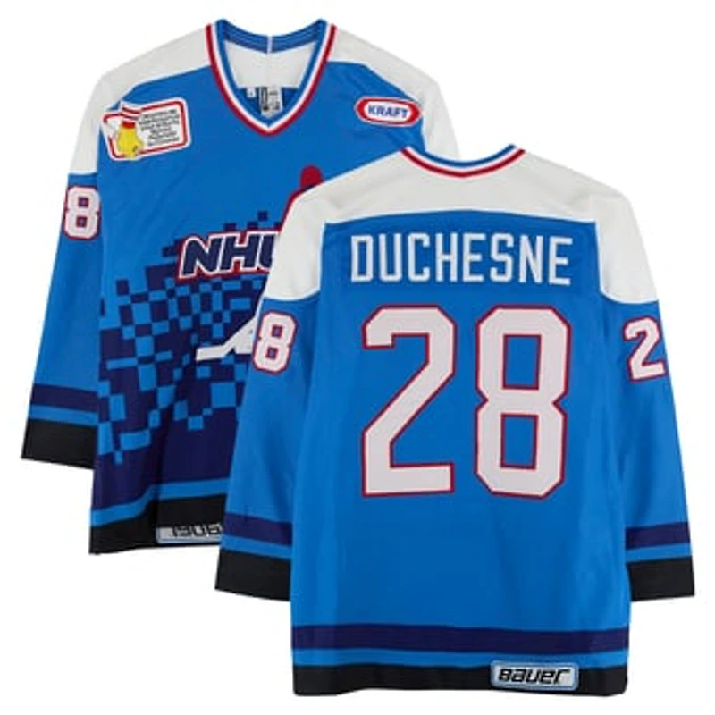 Steve Duchesne Team Quebec Game-Used #28 Blue Bauer Jersey from the 1994 NHL 4 on 4 Challenge
