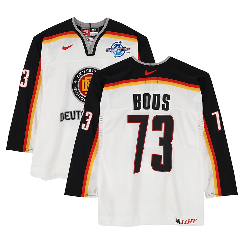 Tino Boos Team Germany Game-Used #73 White Nike Jersey vs. Team Czech Republic on September 3 during the 2004 World Cup of Hockey