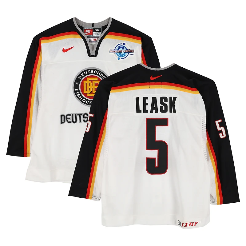 Robert Leask Team Germany Game-Used #5 White Nike Jersey vs. Team Czech Republic on September 3 during the 2004 World Cup of Hockey
