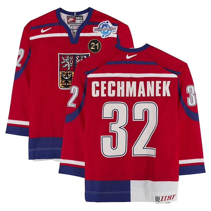 Roman Čechmánek Team Czech Republic Game-Used #32 Red Nike Jersey vs. Team Germany on September 3 during the 2004 World Cup of Hockey