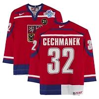 Roman Čechmánek Team Czech Republic Game-Used #32 Red Nike Jersey vs. Team Germany on September 3 during the 2004 World Cup of Hockey