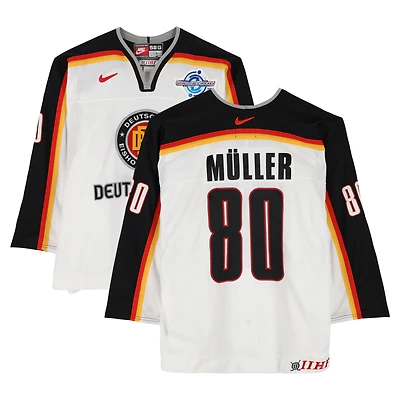 Robert Müller Team Germany Game-Used #80 White Nike Jersey vs. Team Czech Republic on September 3 during the 2004 World Cup of Hockey