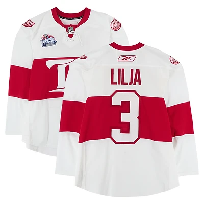 Andreas Lilja Detroit Red Wings Practice-Used #3 White Reebok Jersey vs. Chicago Blackhawks on January 1, 2009 - NHL Winter Classic - Worn During Warm-Ups