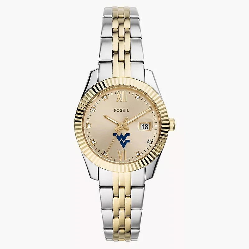 Women's Fossil West Virginia Mountaineers Scarlette Two-Tone Stainless Steel Watch