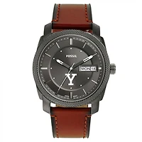 Men's Fossil Yale Bulldogs Machine Three-Hand Date Brown Leather Watch