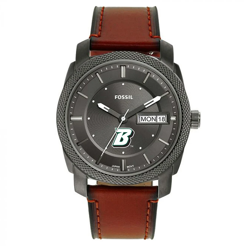 Men's Fossil Binghamton Bearcats Machine Three-Hand Date Brown Leather Watch