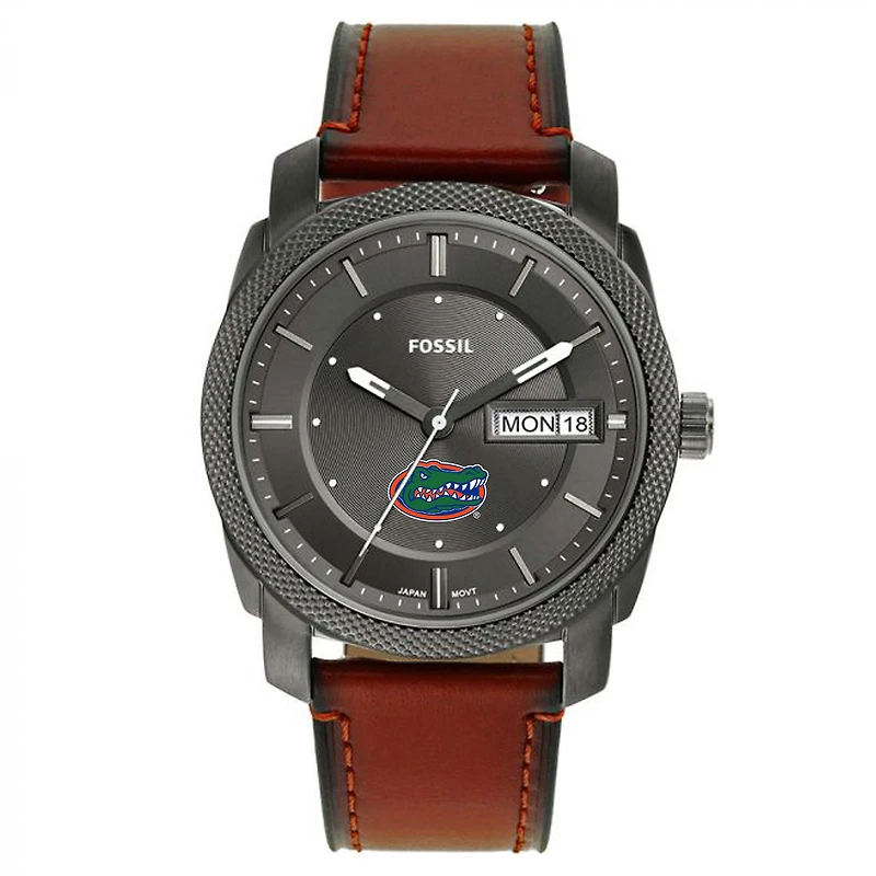 Men's Fossil Florida Gators Machine Three-Hand Date Brown Leather Watch