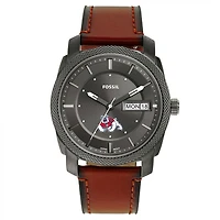 Men's Fossil Fresno State Bulldogs Machine Three-Hand Date Brown Leather Watch