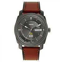 Men's Fossil George Mason Patriots Machine Three-Hand Date Brown Leather Watch