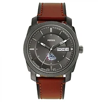 Men's Fossil Gonzaga Bulldogs Machine Three-Hand Date Brown Leather Watch