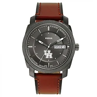 Men's Fossil Houston Cougars Machine Three-Hand Date Brown Leather Watch