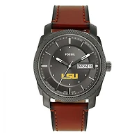 Men's Fossil LSU Tigers Machine Three-Hand Date Brown Leather Watch
