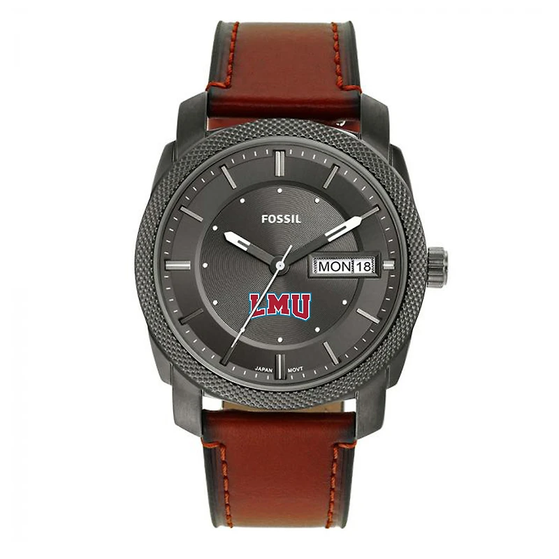 Men's Fossil Loyola Marymount Lions Machine Three-Hand Date Brown Leather Watch