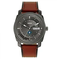 Men's Fossil UNC Wilmington Seahawks Machine Three-Hand Date Brown Leather Watch