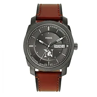 Men's Fossil Northeastern Huskies Machine Three-Hand Date Brown Leather Watch