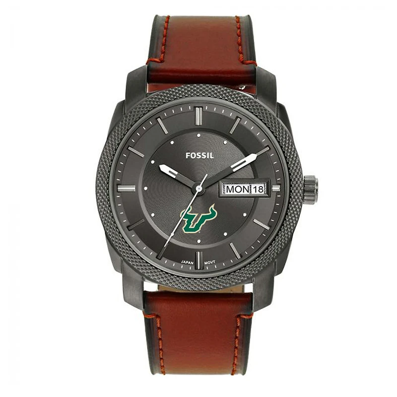 Men's Fossil South Florida Bulls Machine Three-Hand Date Brown Leather Watch
