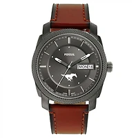 Men's Fossil SMU Mustangs Machine Three-Hand Date Brown Leather Watch