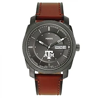 Men's Fossil Texas A&M Aggies Machine Three-Hand Date Brown Leather Watch
