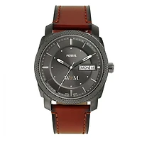 Men's Fossil William & Mary Tribe Machine Three-Hand Date Brown Leather Watch