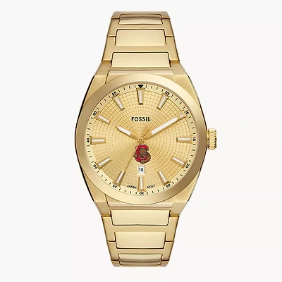 Men's Fossil  Gold Cornell Big Red Everett Three-Hand Date Stainless Steel Watch