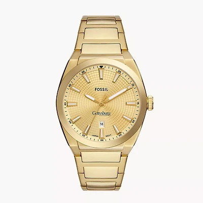 Men's Fossil  Gold Gettysburg Bullets Everett Three-Hand Date Stainless Steel Watch
