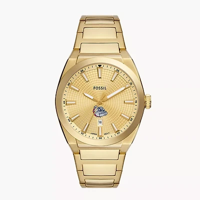 Men's Fossil  Gold Gonzaga Bulldogs Everett Three-Hand Date Stainless Steel Watch