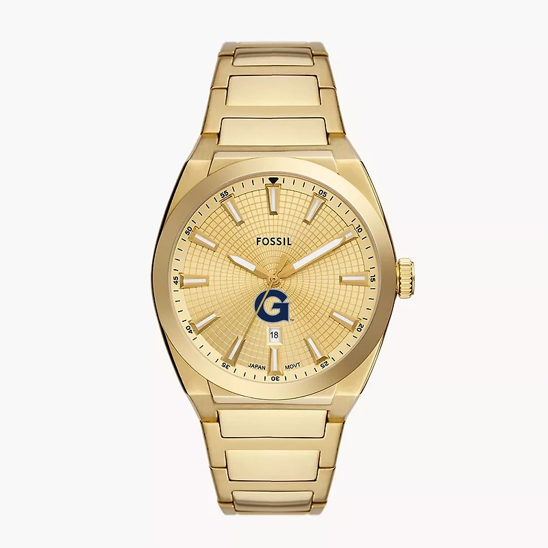 Men's Fossil  Gold Georgetown Hoyas Everett Three-Hand Date Stainless Steel Watch