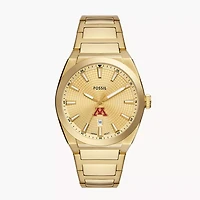 Men's Fossil  Gold Minnesota Golden Gophers Everett Three-Hand Date Stainless Steel Watch