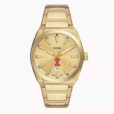 Men's Fossil  Gold Illinois Fighting Illini Everett Three-Hand Date Stainless Steel Watch