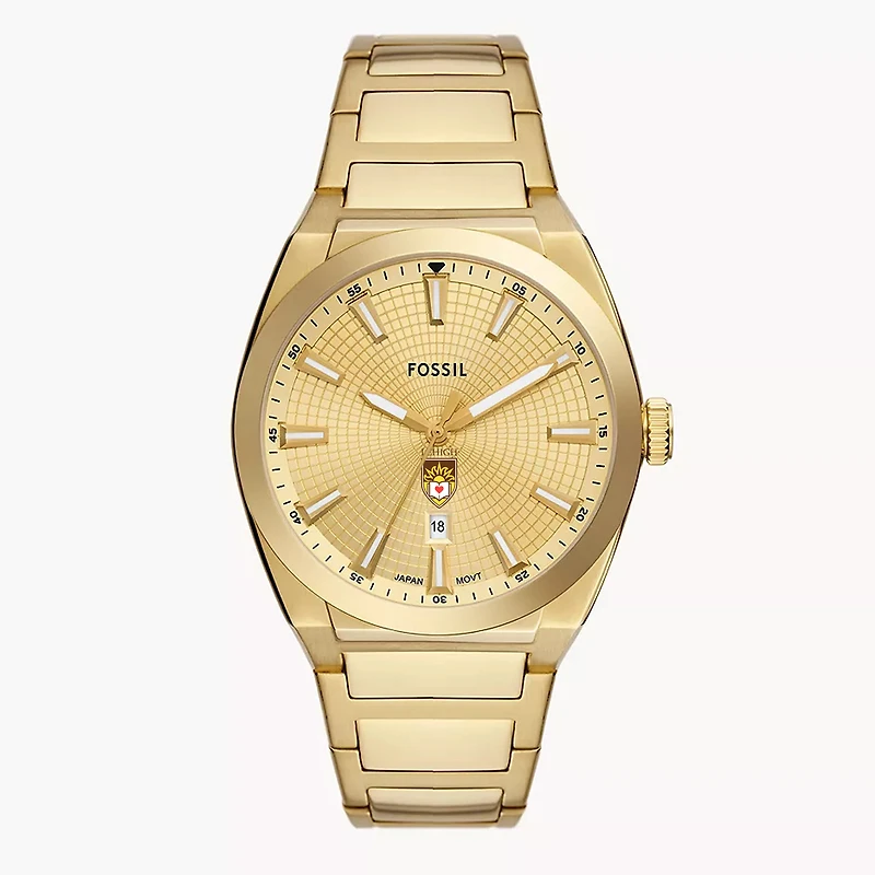 Men's Fossil  Gold Lehigh Mountain Hawks Everett Three-Hand Date Stainless Steel Watch