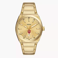 Men's Fossil  Gold Indiana Hoosiers Everett Three-Hand Date Stainless Steel Watch
