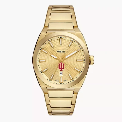 Men's Fossil  Gold Indiana Hoosiers Everett Three-Hand Date Stainless Steel Watch