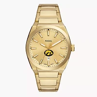 Men's Fossil  Gold Iowa Hawkeyes Everett Three-Hand Date Stainless Steel Watch