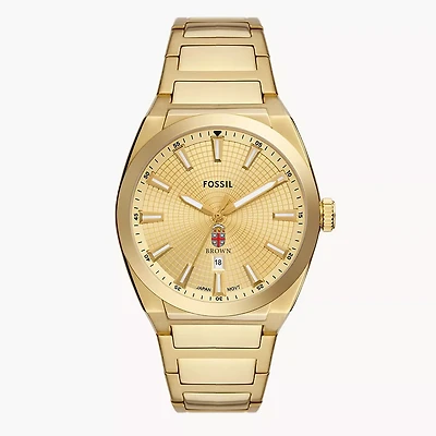 Men's Fossil  Gold Brown Bears Everett Three-Hand Date Stainless Steel Watch