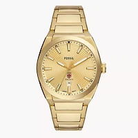 Men's Fossil  Gold Brown Bears Everett Three-Hand Date Stainless Steel Watch