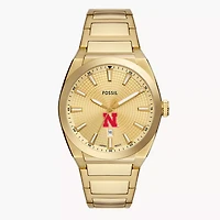 Men's Fossil  Gold Nebraska Huskers Everett Three-Hand Date Stainless Steel Watch