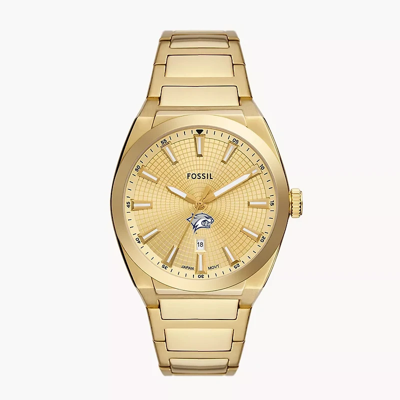 Men's Fossil  Gold New Hampshire Wildcats Everett Three-Hand Date Stainless Steel Watch