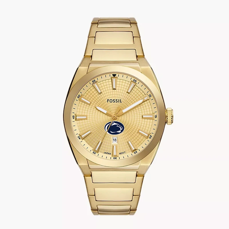 Men's Fossil  Gold Penn State Nittany Lions Everett Three-Hand Date Stainless Steel Watch