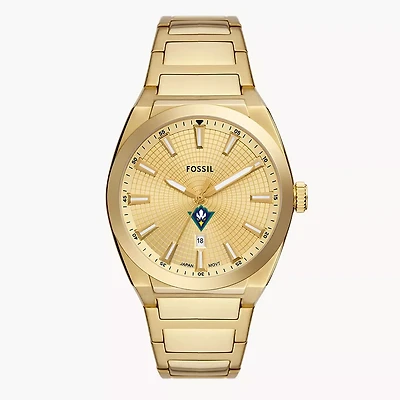 Men's Fossil  Gold UNC Wilmington Seahawks Everett Three-Hand Date Stainless Steel Watch