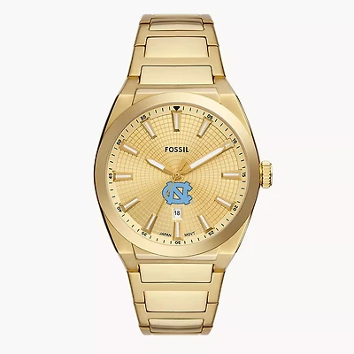 Men's Fossil  Gold North Carolina Tar Heels Everett Three-Hand Date Stainless Steel Watch
