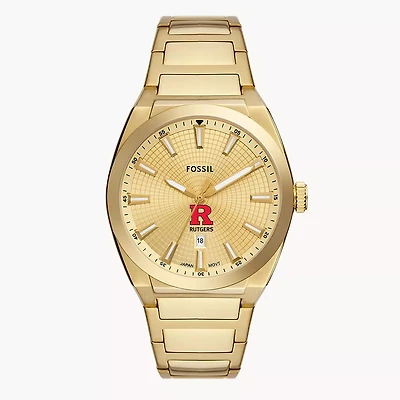 Men's Fossil  Gold Rutgers Scarlet Knights Everett Three-Hand Date Stainless Steel Watch